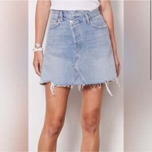 AGOLDE size 28 NWOT CrissCross Buttonfly Distressed Denim Skirt